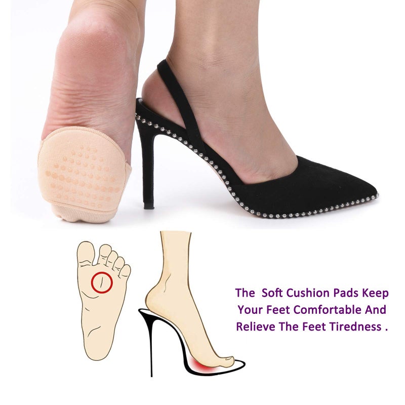 F Flammi Flammi 6 Pairs Women's Toe Cover with Padding Toe Topper Liner Socks Non-Skid Bottom(Cotton-6beige) - Image 3
